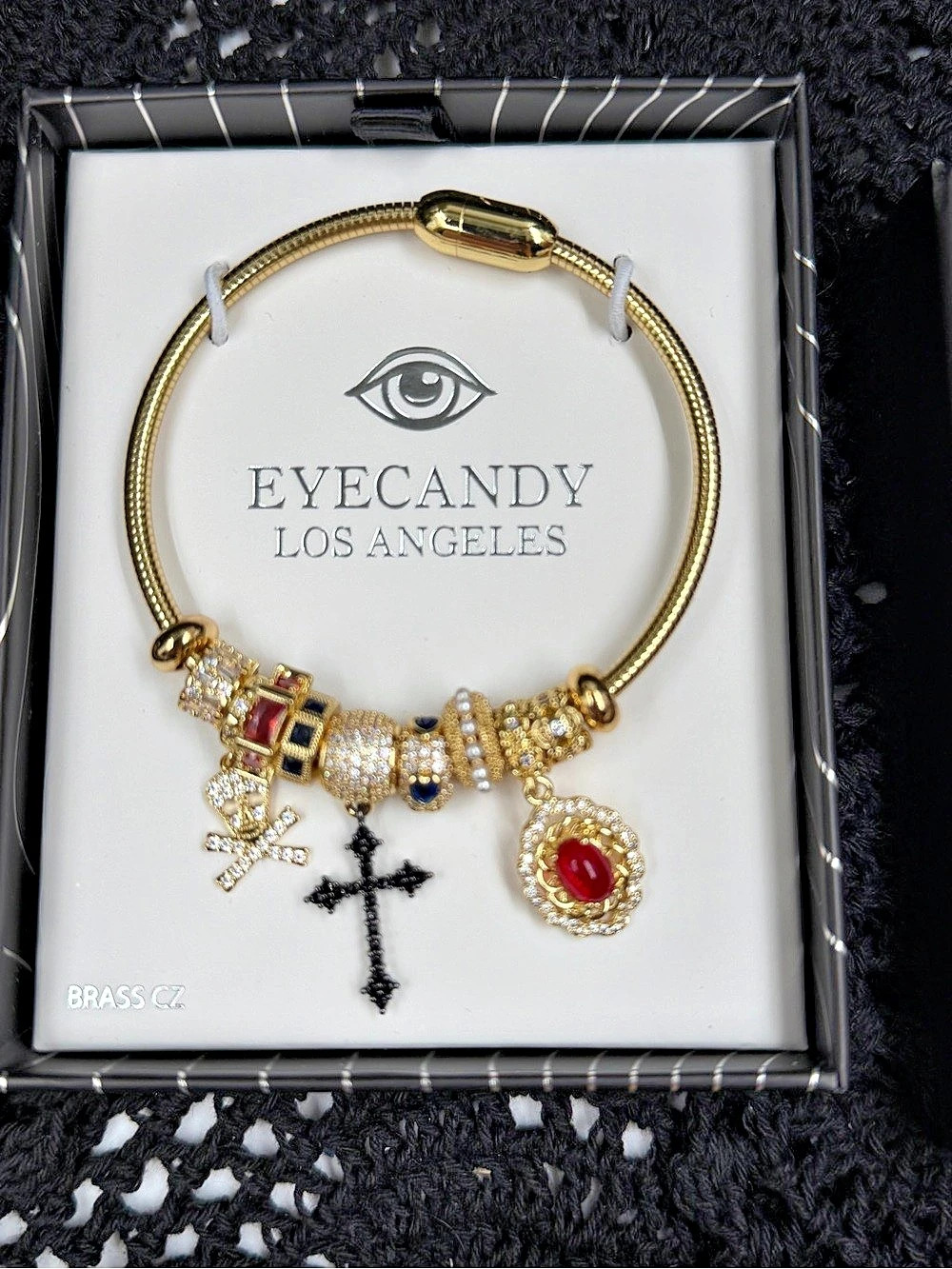 EYE CANDY LOS ANGELES Arm Candy Luxe Collection Charm Bracelet Gold & Red NWT